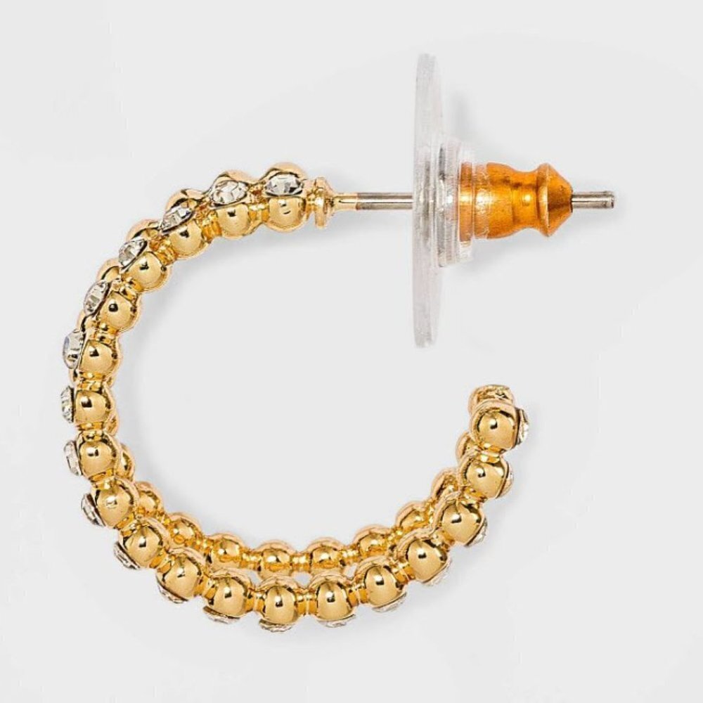 BaubleBar Sugarfix Crystal Beaded Double Hoop Earrings Gold Tone - Picture 2 of 4